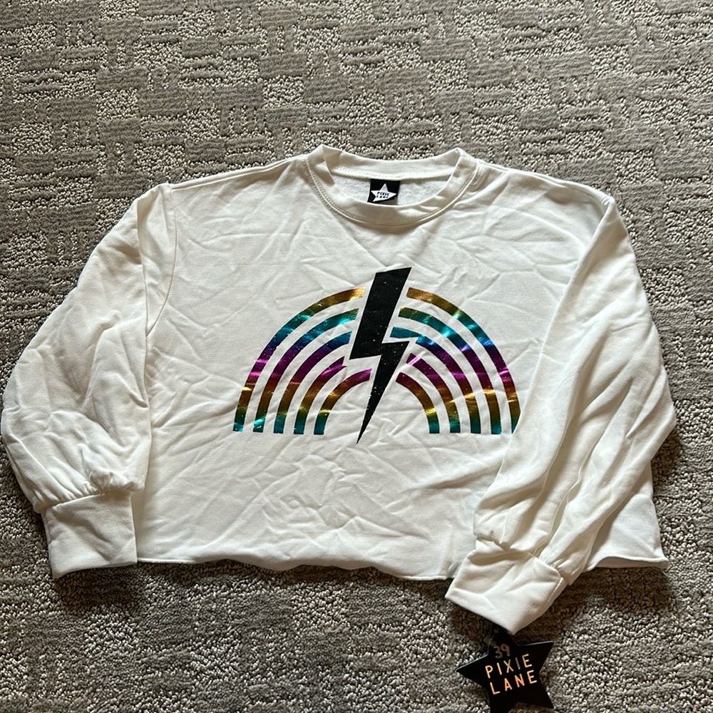 Rainbow foil bolt Girls PixieLane LS Shirt NWT